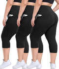 3 Pack Plus Size Leggings with Pockets for Women - High Waisted Tummy Control Spandex Soft Black Workout Yoga Pants