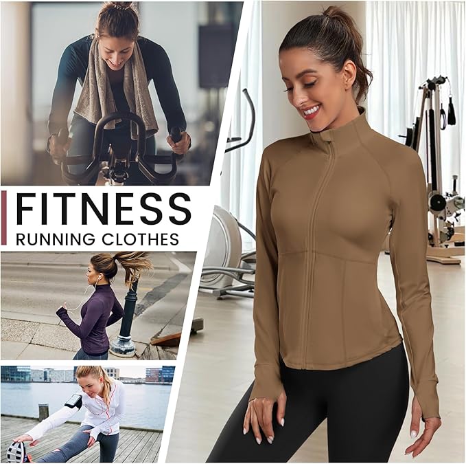 Women's Athletic Jackets Lightweight Sport Workout Jackets Zip Up Running Jackets with Thumb Holes for Gym Yoga
