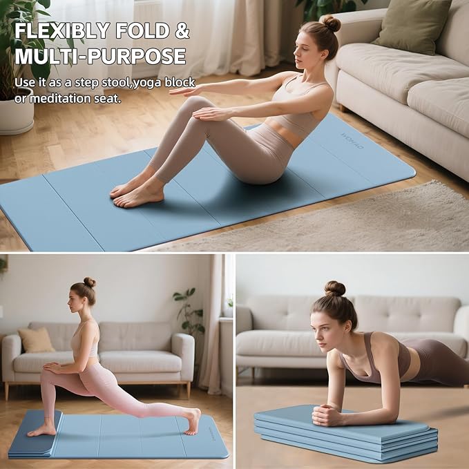 7-Fold Yoga Mat 70"x24" - 1/2 Inch Thick Folding Exercise Mat, Compact Non-Slip TPE Mat for Travel, Storage, Yoga & Home Gym, Lightweight & Portable