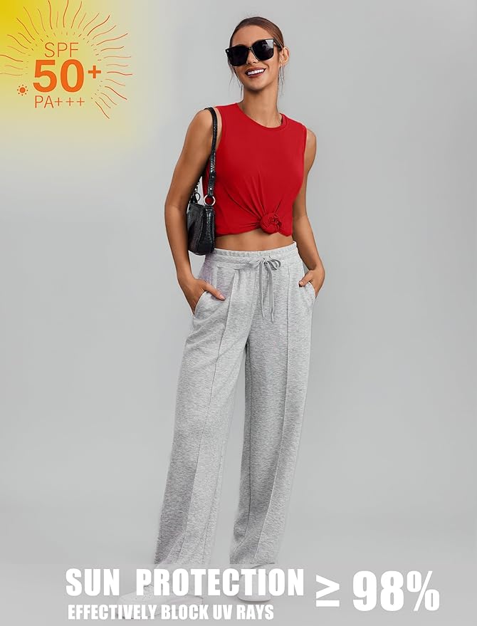 PINSPARK Workout Tops for Women Sleeveless Athletic Tank Tops UPF 50+ Running Tanks with Side Slits Loose Fit Gym Yoga Shirt