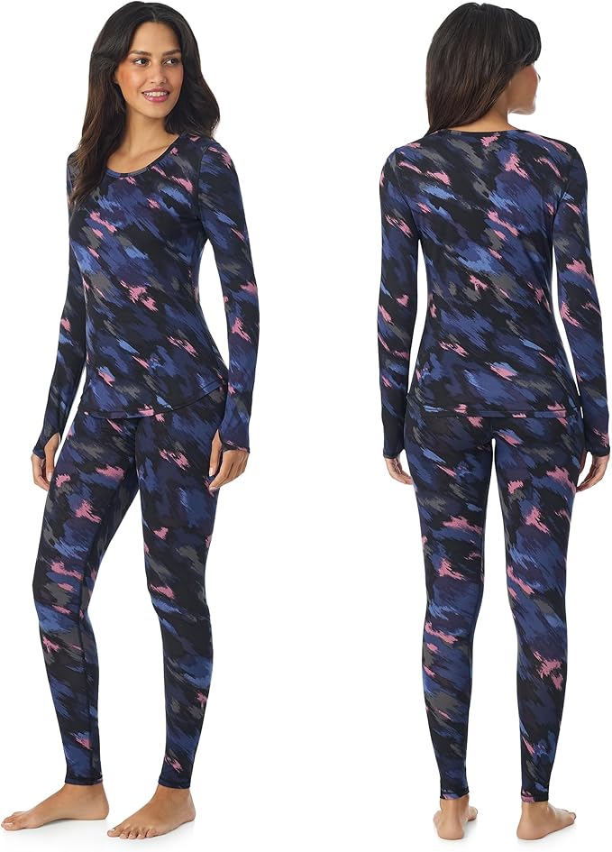 Cuddl Duds Womens Lightweight Breathable Everyday Active Base Layer Set - Long Sleeve Top & Leggings - Lounge Sets for Women