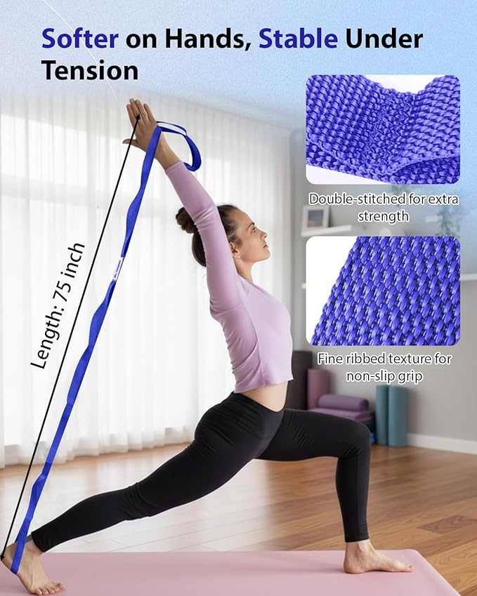 Trideer Stretching Strap with Loops & Leg Lifter, Non-Elastic PT-Style Physical Therapy Strap for Knee Replacement Rehab, Hamstring, Calf & Back Stretcher Mobility, Hip, Shoulder & Yoga