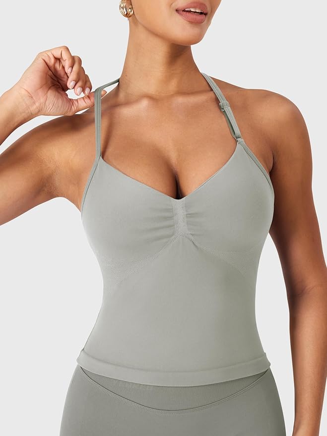 YEOREO SoftHue Impact Longline Strappy Top Women's Halter Workout Tank Tops Backless Gym Longline with Adjustable Strap