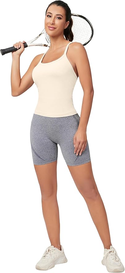 MathCat Workout Tank Tops for Women with Built in Bra, Sleeveless Gym Tops Seamless Racerback Athletic Yoga Shirts