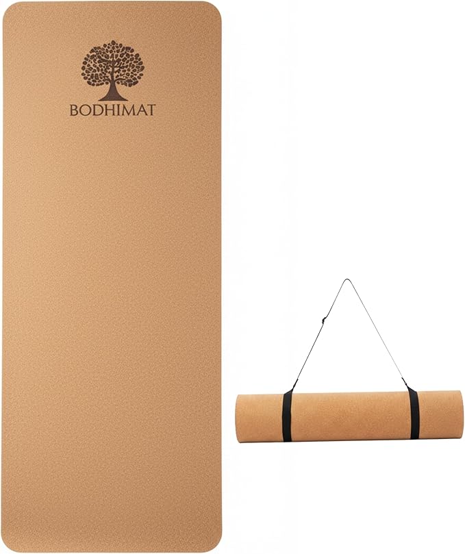Cork Yoga Mat for Hot Yoga – Sweat-Activated Grip, 4mm Stable Support, Natural Cork Surface + Non-Slip TPE Base, 72” x 24”, Pilates & Fitness Mat with Carry Strap