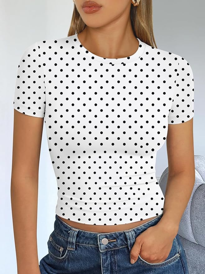 Trendy Queen Womens Short Sleeve T Shirts - Buttery Soft Summer Crop Tops Slim Fit Y2k Basic Tees for Workout