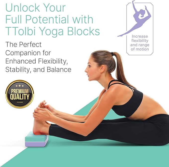 Yoga Blocks 2 Pack with Strap & Guide – Non-Slip EVA Foam Pilates Blocks for Home Workouts, Dance, Ballet, Gymnastics & Stretching Exercise | Ideal Dancer Gifts