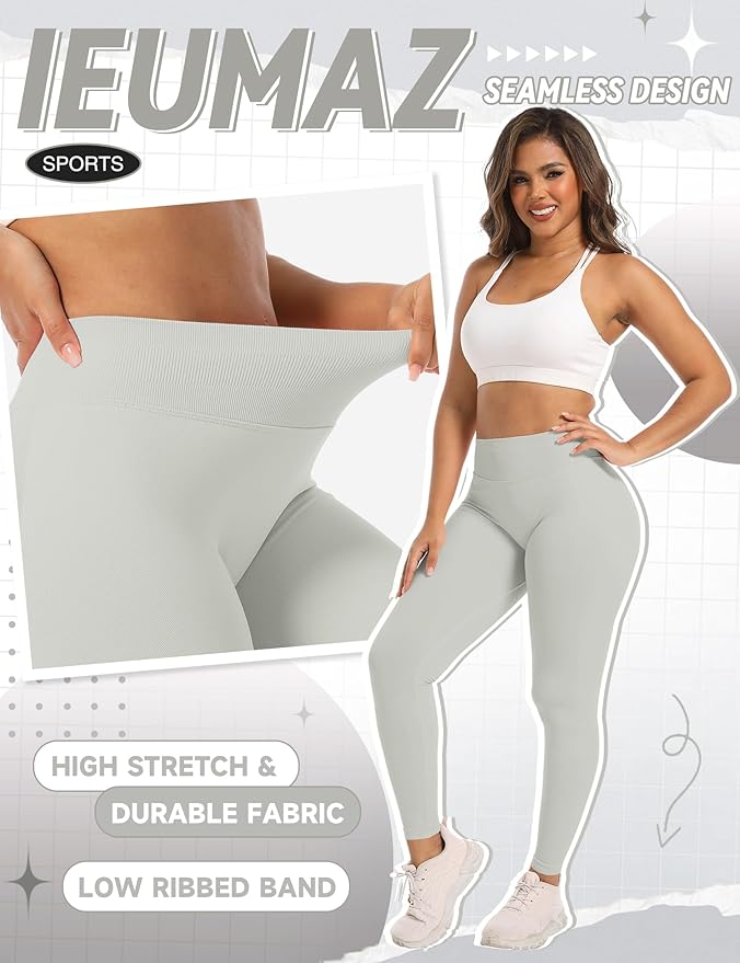 Ieumaz Scrunch Butt Lifting Leggings for Women Gym Seamless Workout Leggings Mid Low Waist Tummy Control Yoga Pants