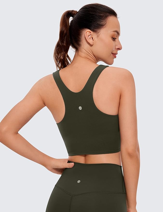 CRZ YOGA Butterluxe High Neck Crop Tank Tops for Women - Racerback Padded Longline Sports Bras Workout