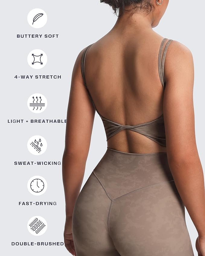 Aoxjox Women's Workout Sports Bras Fitness Yoga Crop Tank Metamorph Twist Back Cami