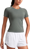CRZ YOGA Seamless Workout Tops for Women Waist Length - Running Gym Athletic Yoga Short Sleeve Shirts Breathable Crewneck