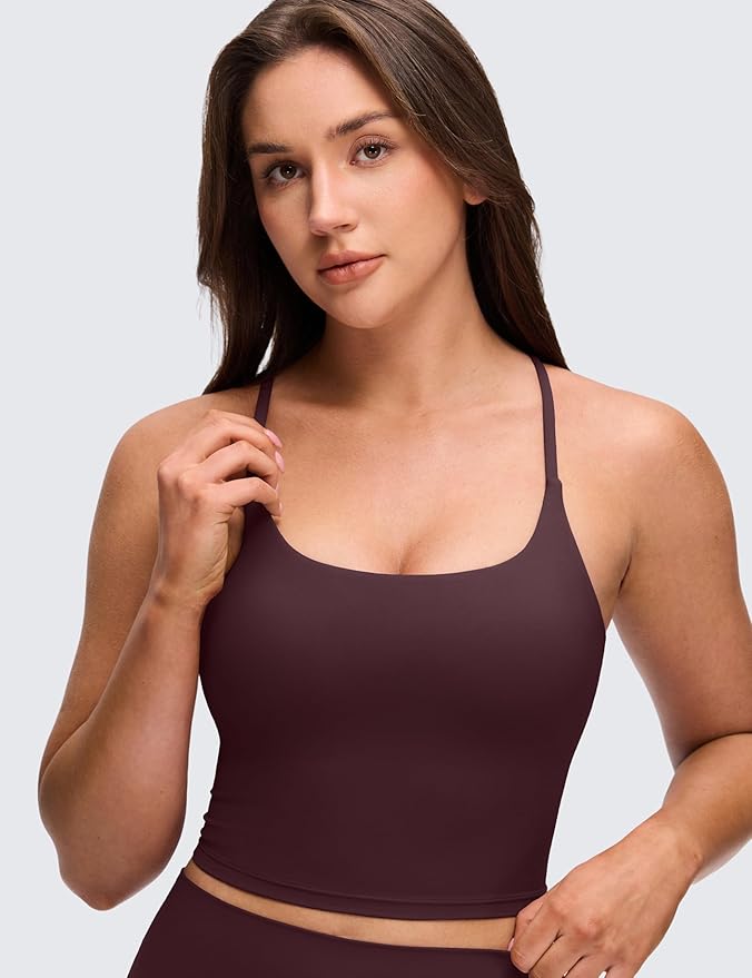 CRZ YOGA Butterluxe Twist Cross Back Crop Tank Tops for Women - Padded Adjustable Straps Yoga Longline Sports Bras