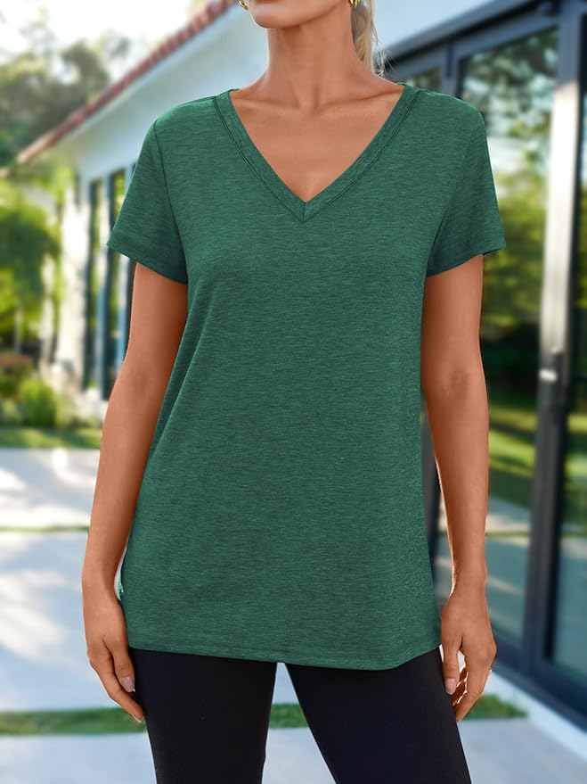AUTOMET T-Shirts Short Sleeve V Neck Tees Tops for Women Fashion Trendy Lightweight Soft Casual Summer Outfits Clothes 2026