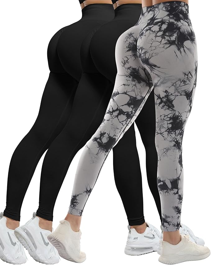 CHRLEISURE Workout Leggings Sets for Women, Gym Scrunch Butt Butt Lifting Seamless Leggings 3 Piece