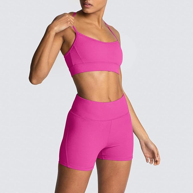 IMEKIS Women's Workout Sets 2 Piece Yoga Outfit High Waisted Biker Shorts Leggings Sports Bra Gym Fitness Clothes Tracksuit