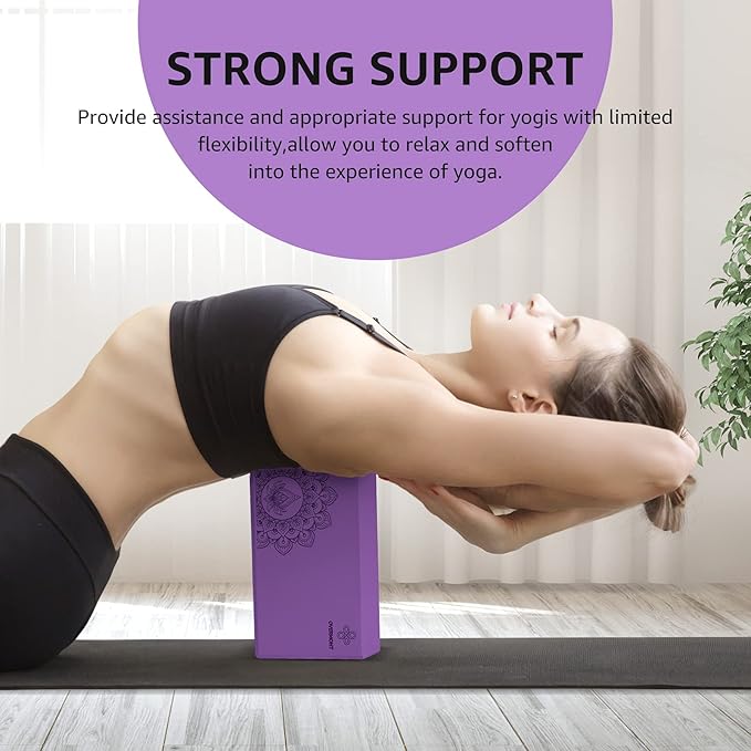 Overmont Yoga Block 2 Pack Supportive Latex-Free EVA Foam Soft Non-Slip Surface for General Fitness Pilates Stretching and Meditation 9"x6"x3" Yoga Strap Included