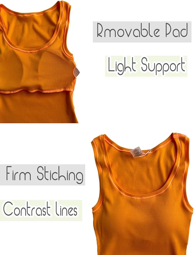 Danysu Women Rib Tank Top Padded Workout Top Square Neck Crop Tank Fitted Basic Cami Tops