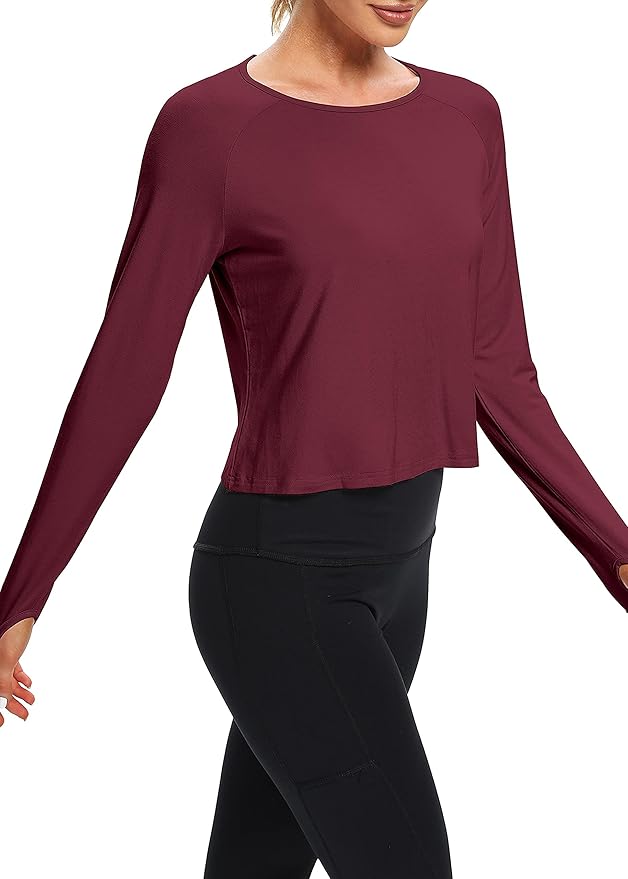 Bestisun Long Sleeve Workout Running Shirts Athletic Yoga Gym Crop Tops for Women