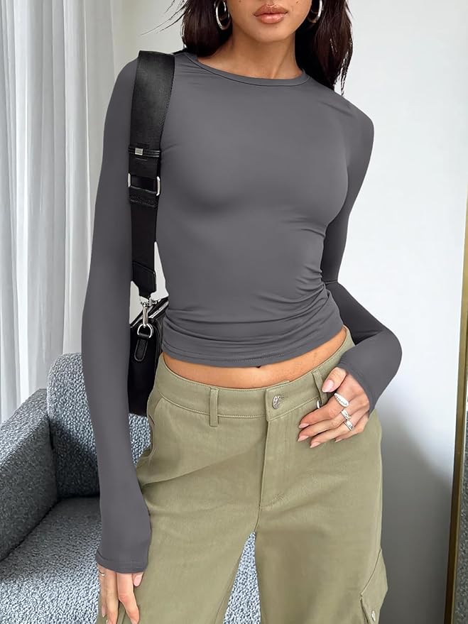 Trendy Queen Womens Long Sleeve T Shirts Fall Fashion 2026 Basic Crop Tops Going Out Outfits Y2k Clothes