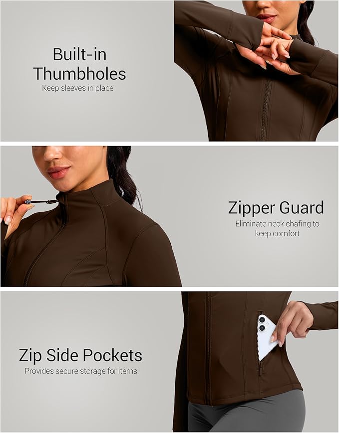 G Gradual Women's Workout Jackets Extended Waist Length Slim Full Zip 4 Pockets Athletic Jacket Spring Running Yoga Clothes