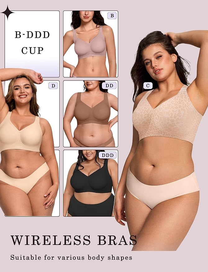 OEAK Womens Wireless Jelly Bra Plus Size Supportive Seamless Bras Full Coverage Push Up Comfortable No Underwire Tshirt Bras