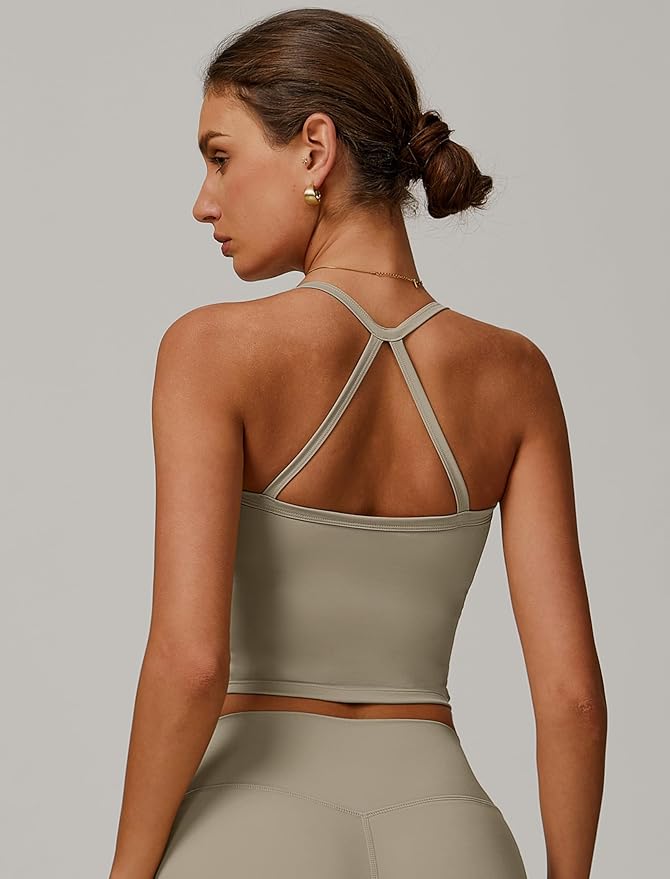 QBGJTD Womens Longline Sports Bras Cross Back Active Gym Yoga Padded Workout Crop Tank Top with Built in Bra