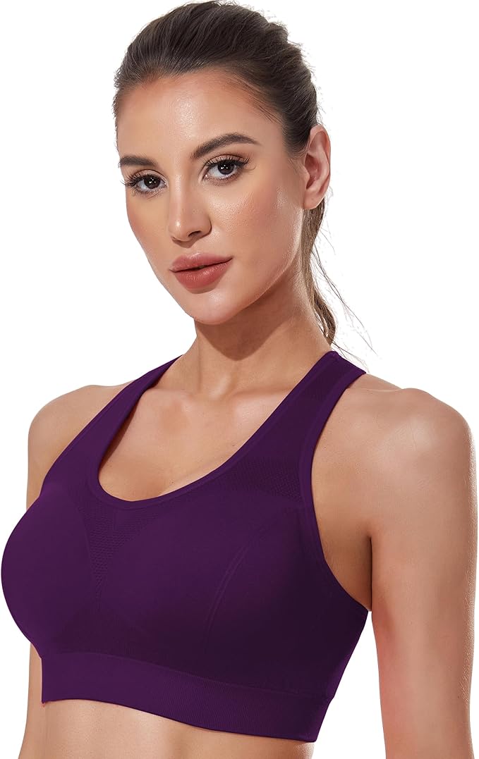 Women's Seamless Racerback Sports Bra High Impact Support Yoga Gym Workout Fitness