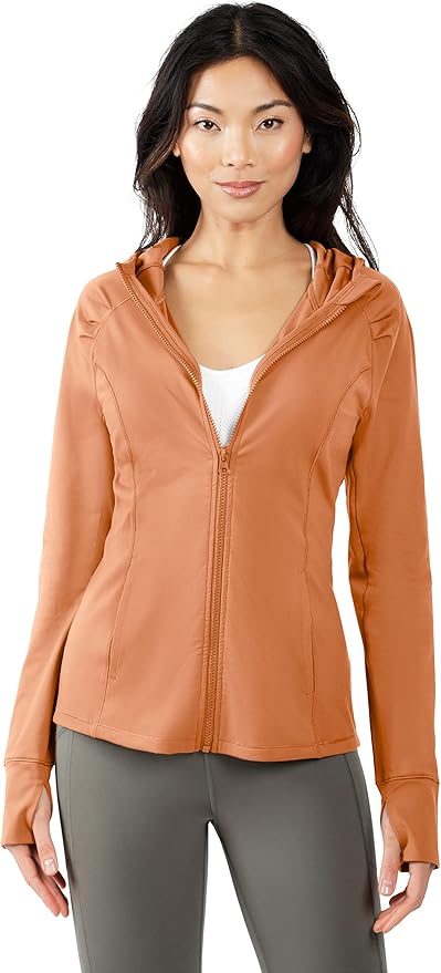 Yogalicious Full-Zip Lightweight Hooded Running Workout Yoga Lux Jacket with Pockets