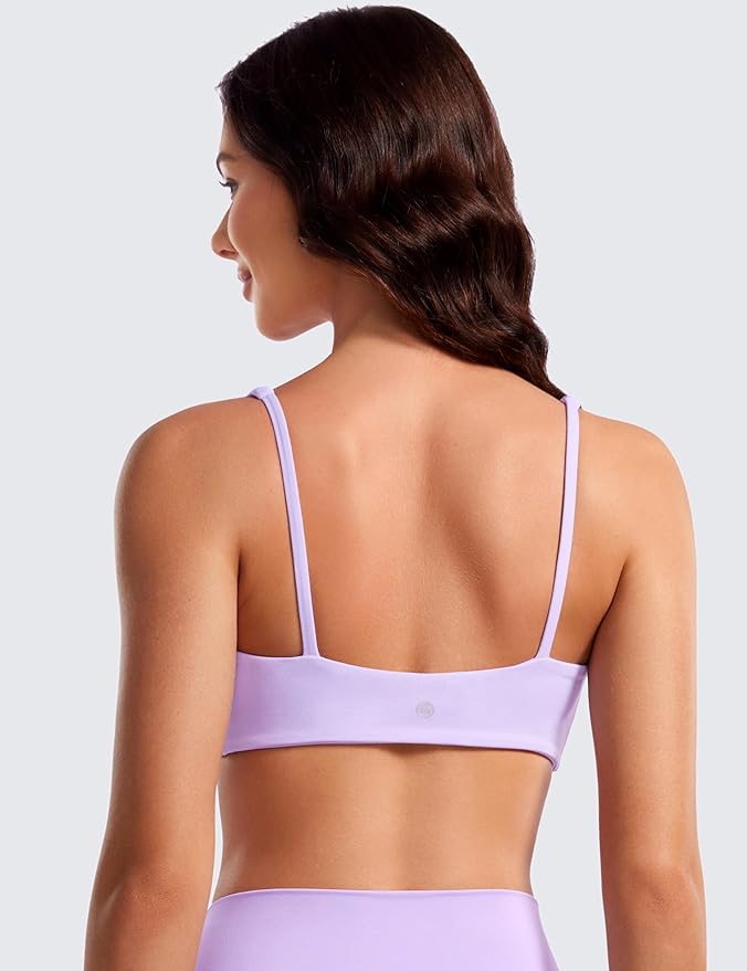 CRZ YOGA Butterluxe Square Neck Spaghetti Strap Sports Bras for Women - Low Coverage Yoga Wireless Padded Cami Crop Top