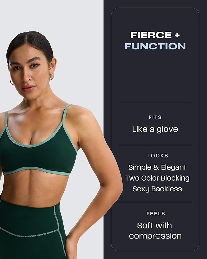 Aoxjox Women's Color Block Workout Sports Bras Fitness Lexi Lined Strappy Bra Athletic Yoga Crop Tank