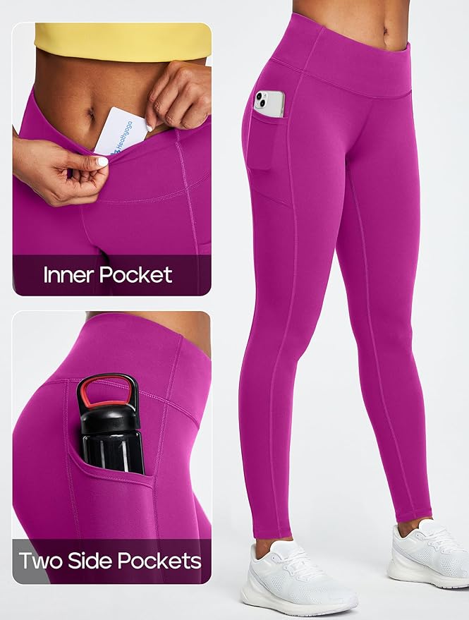 Heathyoga Leggings with Pockets for Women Tummy Control High Waisted Yoga Pants with Pockets for Women Workout Leggings