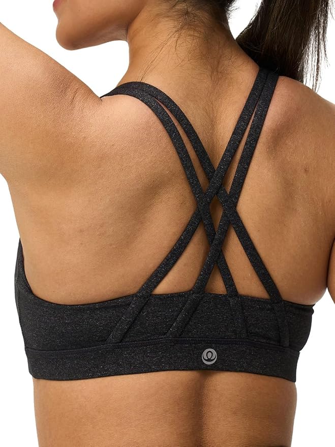 Women's Strappy Sports Bras Light Compression Crop Criss Cross Back Padded Workout Yoga Bra Supportive U Neckline
