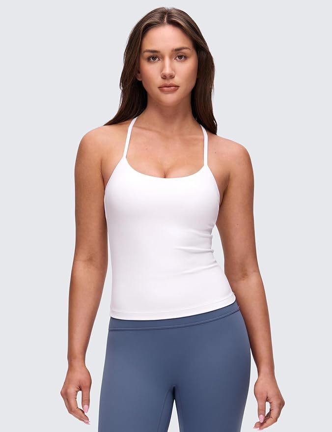 CRZ YOGA Butterluxe Racerback Tank Tops for Women - Scoop Neck Spaghetti Strap Padded Workout Camisole with Built in Bra