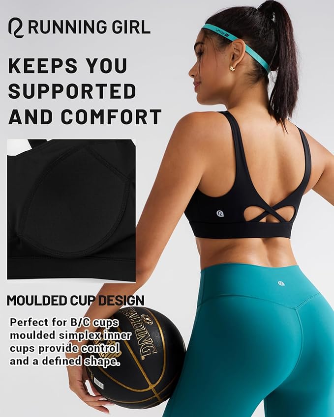 RUNNING GIRL Sports Bra for Women High Support, Molded Cup High Impact Sports Bras with Sewn in Pads Workout Running Bra