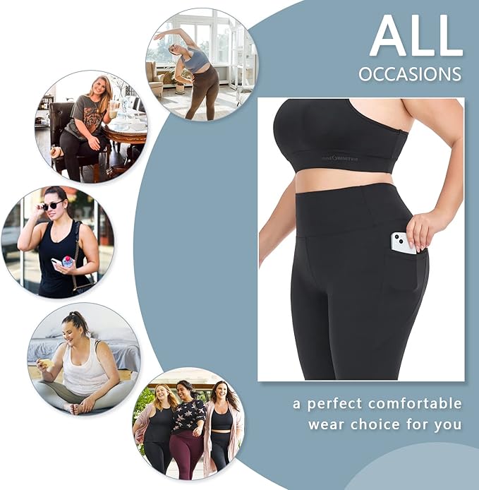 Plus Size Leggings for Women with Pockets-Stretchy XL-5XL Yoga Pants Tummy Control High Waist Workout Leggings