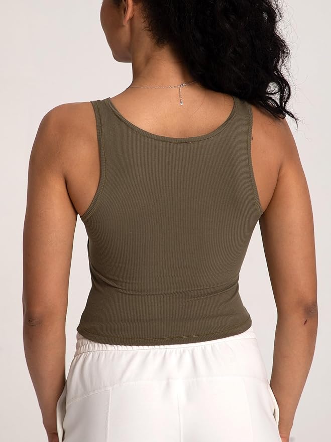 Danysu Women Rib Tank Top Padded Workout Top Square Neck Crop Tank Fitted Basic Cami Tops