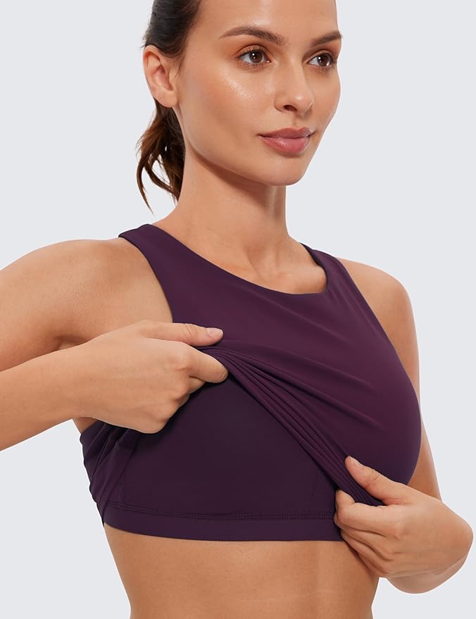 CRZ YOGA Butterluxe High Neck Crop Tank Tops for Women - Racerback Padded Longline Sports Bras Workout