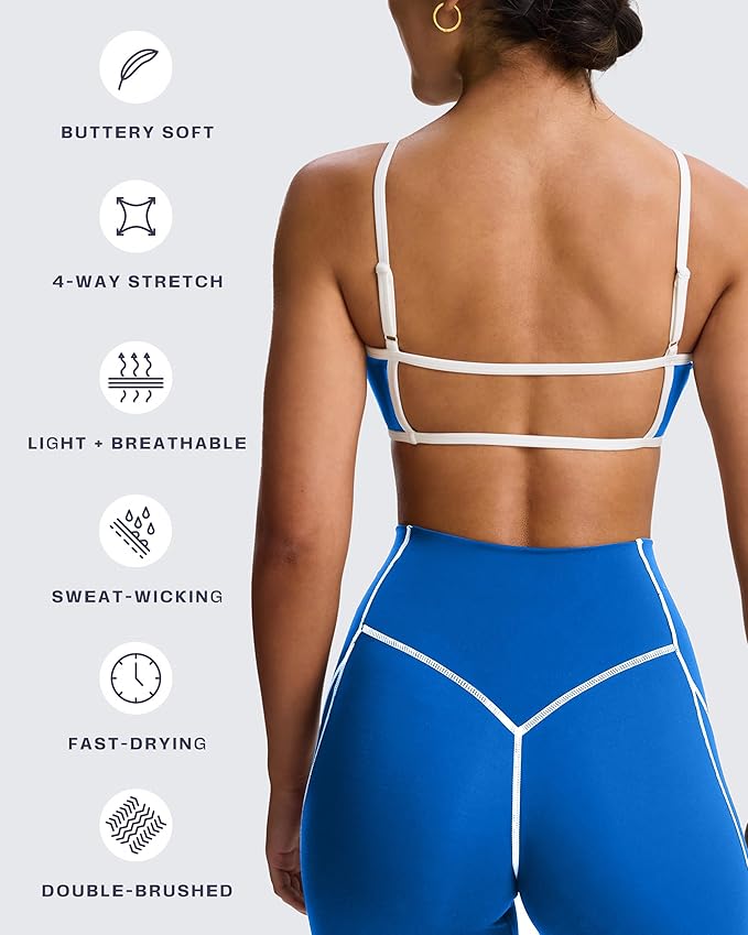 Aoxjox Women's Color Block Workout Sports Bras Fitness Lexi Lined Strappy Bra Athletic Yoga Crop Tank
