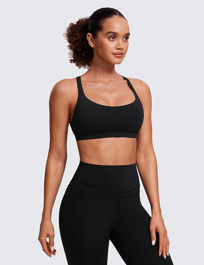 CRZ YOGA Naked Feeling Strappy Sports Bras for Women - Criss Cross Back Wireless Padded Cami Yoga Workout Top