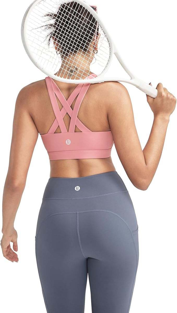 RUNNING GIRL Sports Bras for Women,Padded Strappy Sports Bras Criss-Cross Back Medium Support Sports Bras with Removable Cups