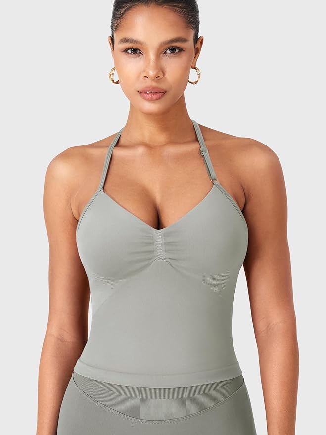 YEOREO SoftHue Impact Longline Strappy Top Women's Halter Workout Tank Tops Backless Gym Longline with Adjustable Strap