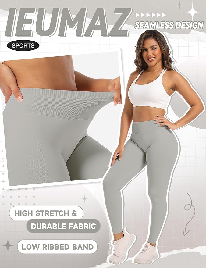 Ieumaz Scrunch Butt Lifting Leggings for Women Gym Seamless Workout Leggings Mid Low Waist Tummy Control Yoga Pants