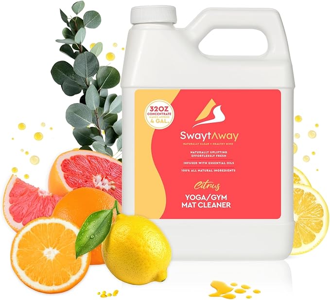 SwaytAway Fitness Mat Cleaner Concentrate – 32oz/Make 4 Gal - No-Slip No-Residue Citrus Essential Oil Formula – USA Made Aromatherapy Yoga Mat Spray for Home & Studio – Natural Cleaning Solution
