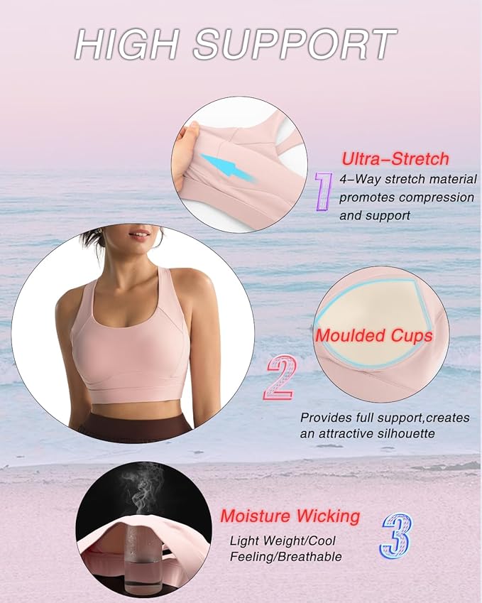 RUNNING GIRL Sports Bras for Women High Support,Racerback High Impact Grey Sports Bra Moulded Cup Workout Bra Push up