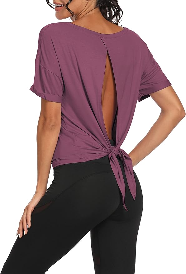 Bestisun Workout Tank Tops Open Back Yoga Exercise Shirts Tie Back Athletic Clothes for Women