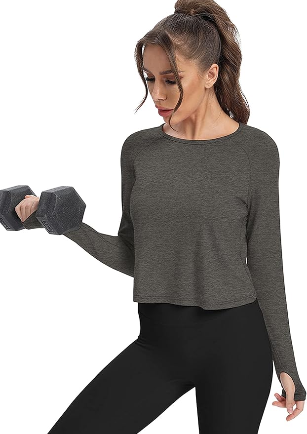 Bestisun Long Sleeve Athletic Workout Shirts Sports Yoga Gym Crop Tops for Women