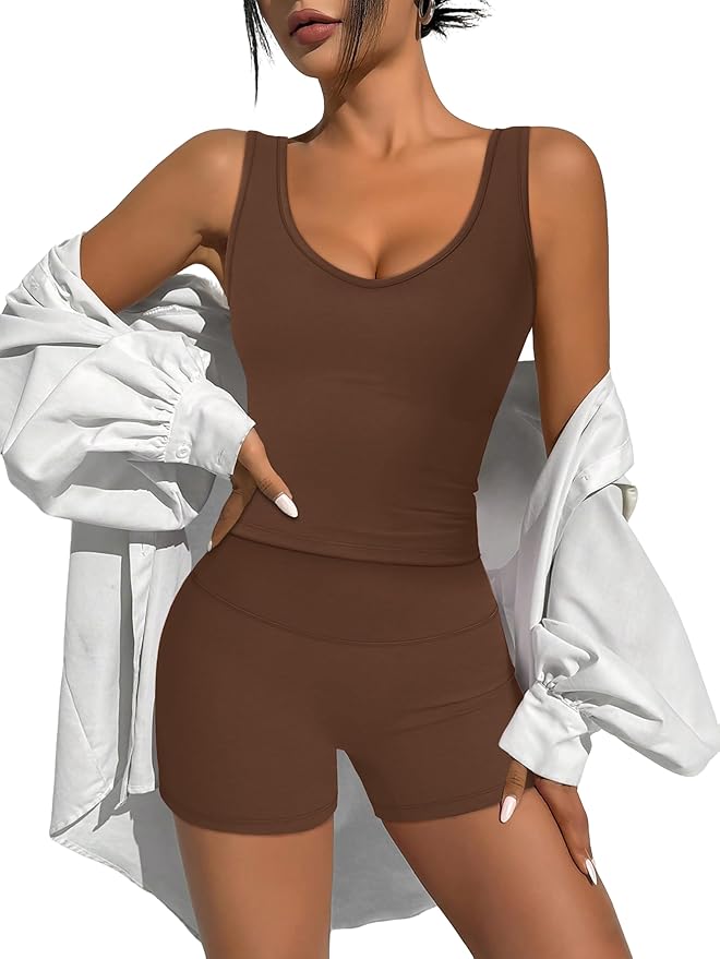 Alaroo Workout Sets for Women 2 Piece U Neck Crop Tank Top High Waisted Shorts Athletic Gym Yoga Outfits Activewear