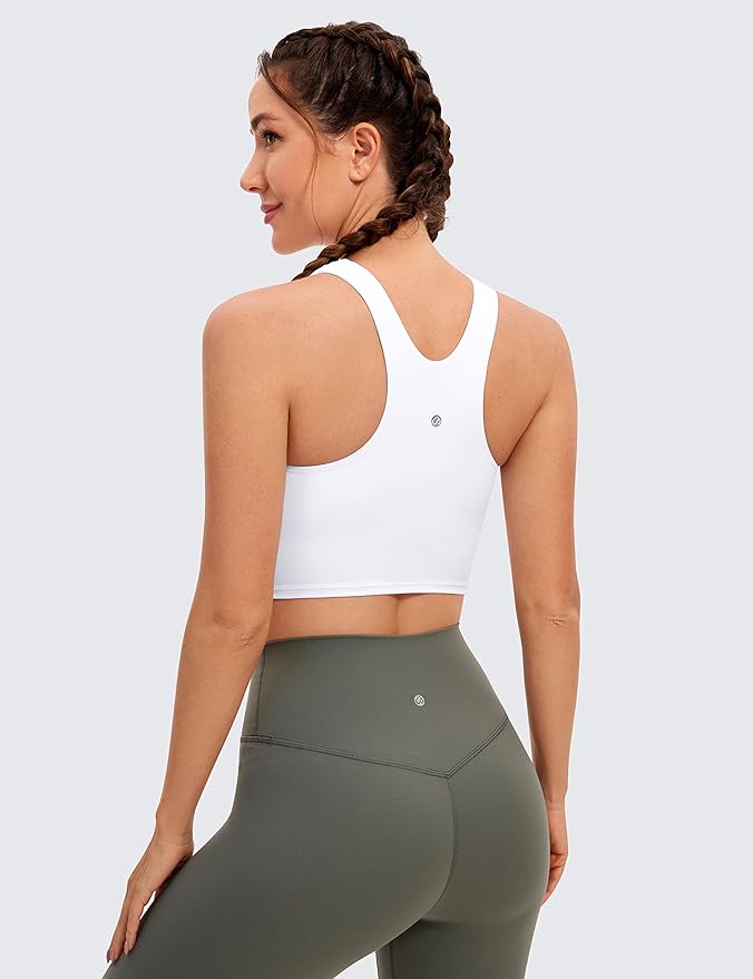 CRZ YOGA Butterluxe High Neck Crop Tank Tops for Women - Racerback Padded Longline Sports Bras Workout