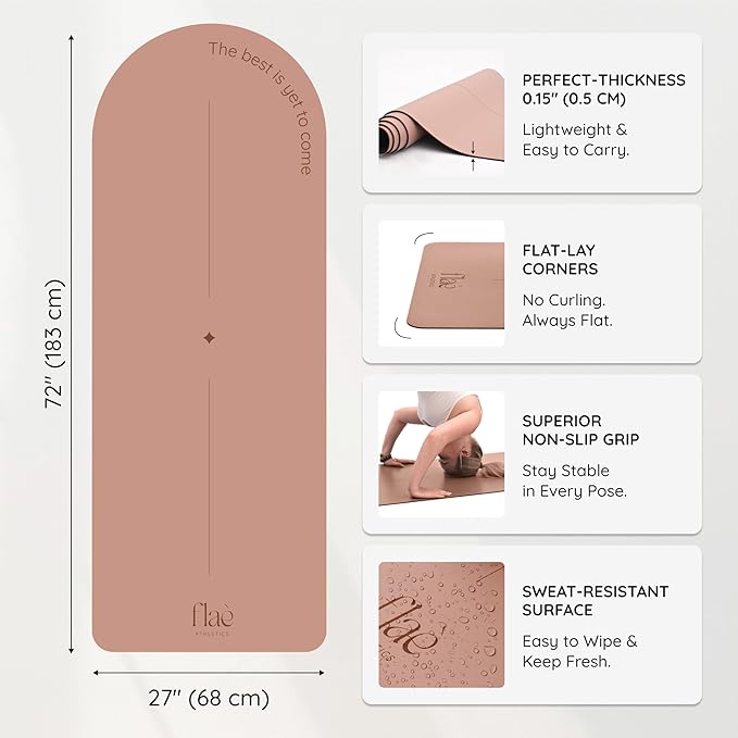Arch-shaped Yoga Mat, Eco PU Rubber, Non-Slip Exercise Mat for Yoga, Pilates, Home Workout & Stretching with Carry/Stretch Strap & Motivational Design