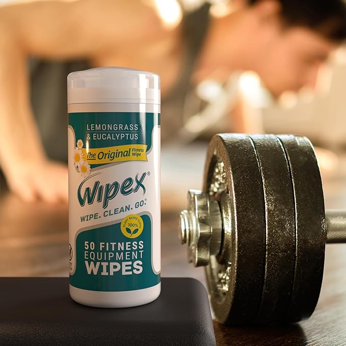 Wipex Original Fitness Equipment Wipes - EWG Verified Natural Plant Based Gym Wipes, Clean Surfaces at Home or Gym, Use as a Yoga Mat Cleaner, Lemongrass & Vinegar, 50 Count (Pack of 3)